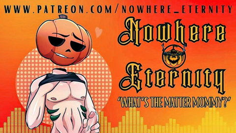 Fantasy pumpkin-headed male in collar masturbating, mommy kink tease