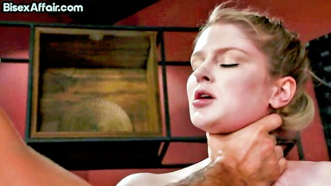 Blonde 21yo bisex babe choked during intense threesome oral