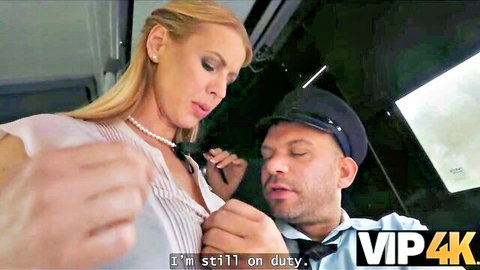 Blonde woman seduces uniformed man in car, 'I'm still on duty' VIP4K scene