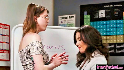 Casey Calvert and trans student Autumn Rain in classroom tease