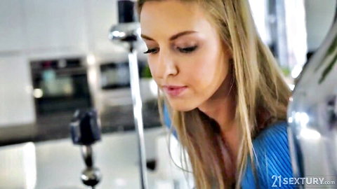 Jayla De Angelis blonde big tits in seductive blue top gaze