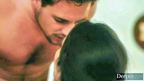 Valentina Nappi kissing muscular husband intimately in bedroom game