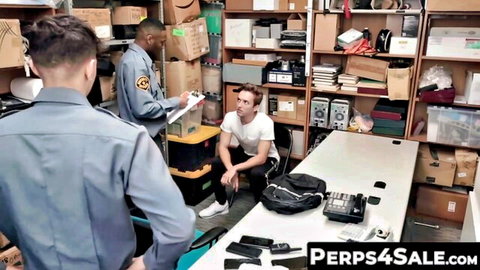 Twink suspect interrogated by twink cop and black hunk cop in uniform