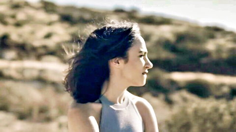 Aurora Perrineau profile in windy outdoor tank top, rare nude from Into The Dark 2019