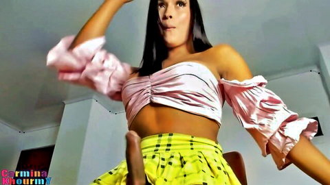 Carmina strokes her monster cock to orgasm in livecam show