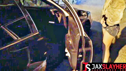Jax Slayher blowjob scene with curvy woman in fur coat by luxury car