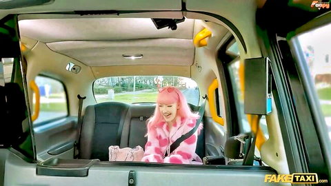 Pink-haired beauty smiles in Fake Taxi ride, teasing creampie adventure