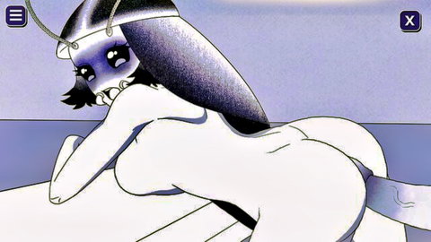 Hentai foxgirl with huge pale ass and fluffy tail bends over nude in erotic tease pose
