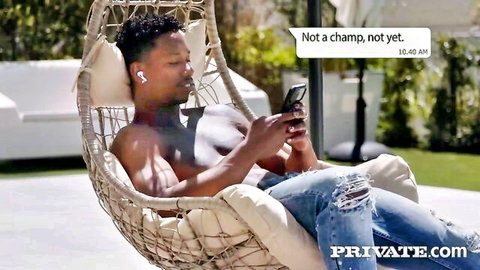 Muscular black stud EboBlack relaxing before pounding Marilyn Sugar's ass with BBC