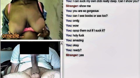 Omegle webcam with huge tits babe and guy exposing big erect cock