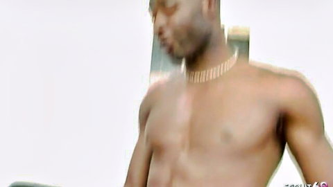 Muscular ebony man in shirtless pose for interracial Asian casting video
