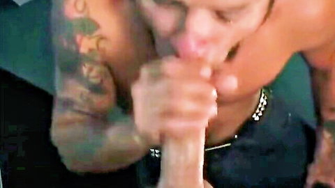 Muscular tattooed man in cum in mouth oral sex scene