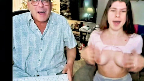 Mash_hub young brunette flashing perky tits to older daddy on Chaturbate webcam