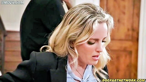 Charlie Forde as blonde parole officer in office blazer