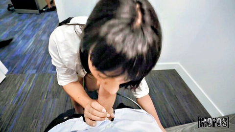 Asian secretary seducing boss in office with sneaky blouse unbuttoning