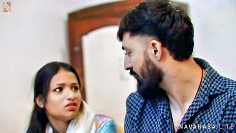 Hot Indian babe in white dupatta faces bearded guy in intense amateur desi couple scene