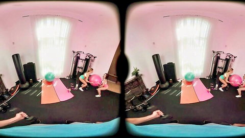 Addison Vodka and Charlotte Sins VR gym ball squat tease