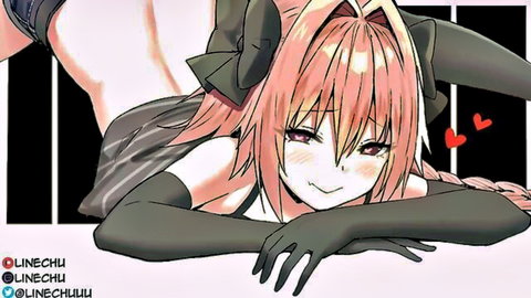 Seductive anime femboy in black lingerie and gloves posing lewdly