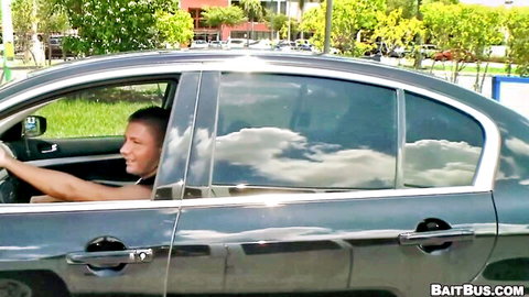 Mike driving luxury car in sunny Miami for Baitbus eyes-covered prank
