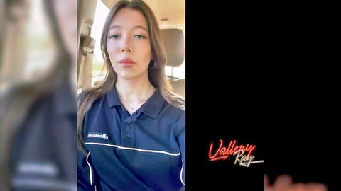 Valery in taxi, brunette in polo shirt during steamy ride
