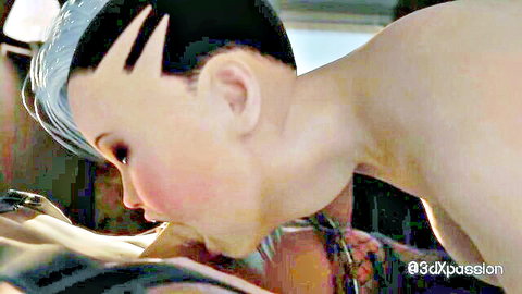 Futanari Taryn oral sex scene in desert motel, intense close-up