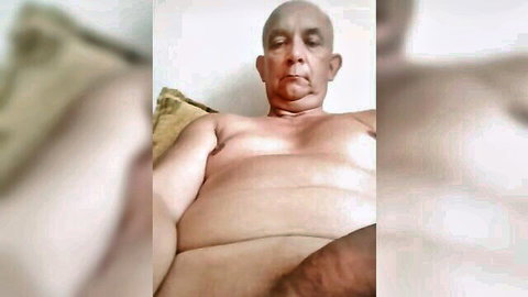 Mature bald chubby man Bigcock_marusz in solo oil show with dirty talk