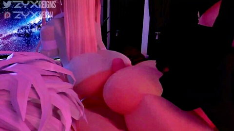 Busty woman in pink balloon surprise, seductive bedroom nude reveal