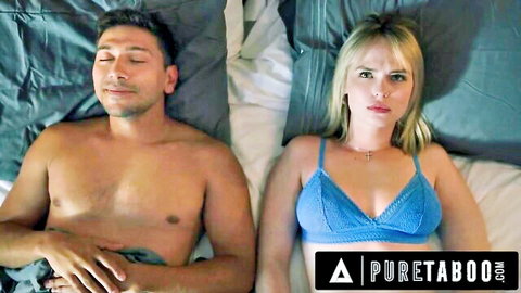 Blonde stepmom Penny Barber in blue lace bra with husband in bed