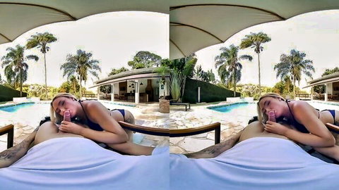 Mannuela Silva horny Latina tgirl gets fucked poolside by man