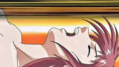 Pink-haired anime hentai babe screaming in ecstasy with perky bare tits exposed