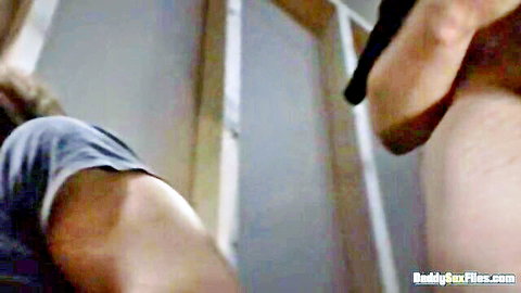 Muscular daddy barebacks hairy ass doggy style in unfinished room