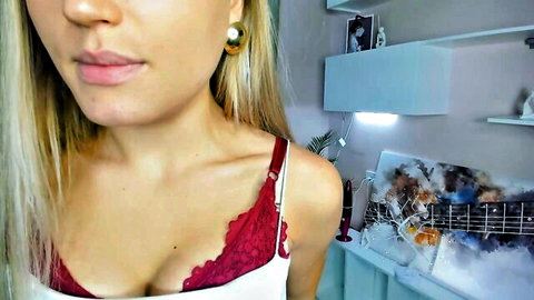 Janewirtz shy blonde teen in red lace bra, cute Chaturbate amateur