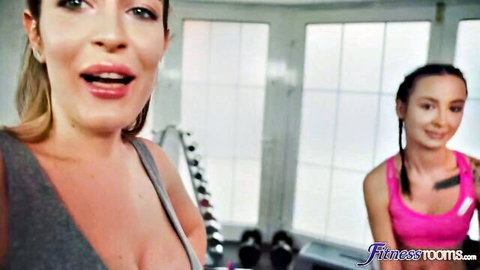 Marica Chanelle in lesbian gym tease with Asian cutie