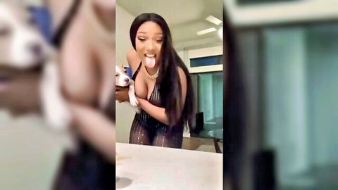 Megan Thee Stallion nip slip twerking with dog in black lingerie