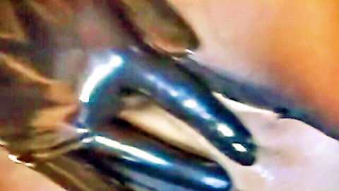 German femdom BDSM latex glove oral action closeup