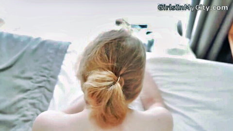 Blonde stepsister nude from behind on bed discovering huge dildo