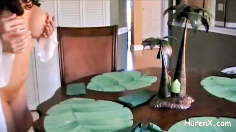 Stepmom exposes massive tits in taboo family dinner tease