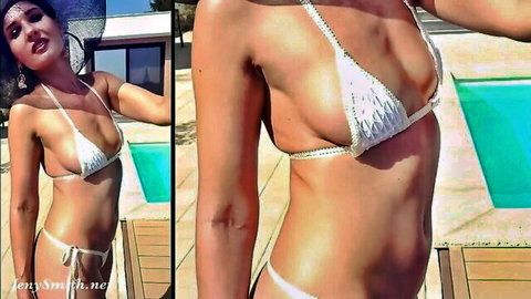 Jeny Smith in skimpy white bikini poolside pose