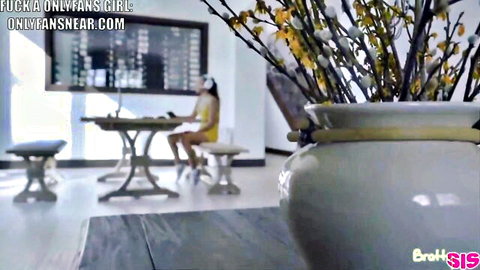 Sarah Lace as sexy gamer girl step sis sitting in yellow dress