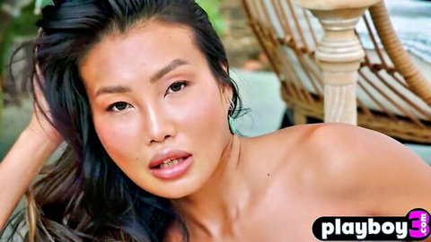Stunning Asian cougar with big natural breasts teases and reveals her body