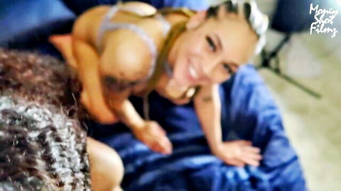Blonde with dreads and hot Latina friend teasing in roommate threesome