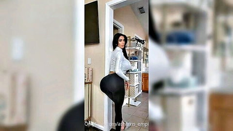 Curvy Latina bimbo teasing huge ass in tight leggings and white top