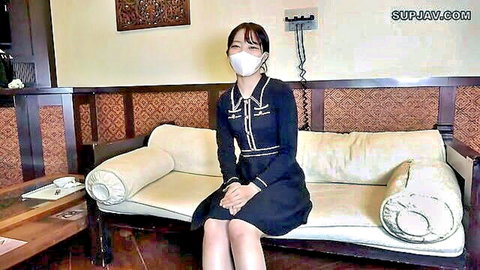 Tall Japanese tutor in black dress and mask, amateur JAV sex video