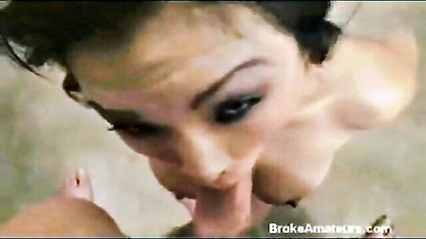 Amateur girl gagging on cock in close-up oral scene