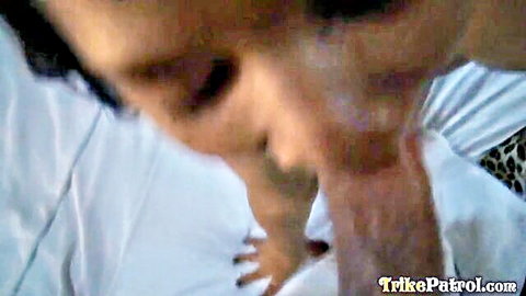 Rough hand gripping Southeast Asian girl's face and small tits intensely on bed