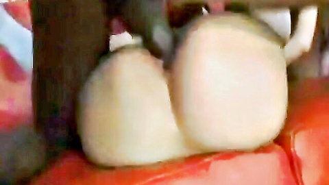 Asian beauty with round ass invaded by two black cocks from behind