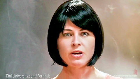 Brunette with bob haircut in pink top, education in dominance HD video