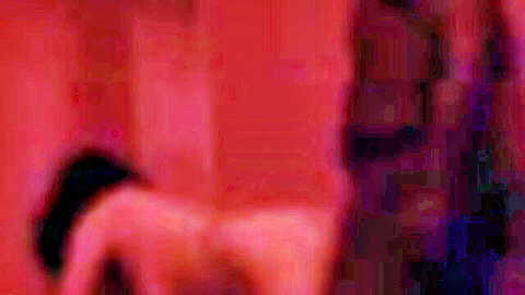 Blurry Asian girl with Black guy in intimate red room massage sex