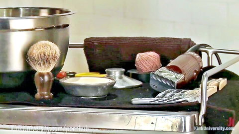 Erotic snatch shaving tools setup for intimate grooming tutorial