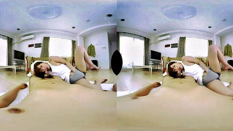 Japanese woman in POV VR seduction, teasing legs spread on bed